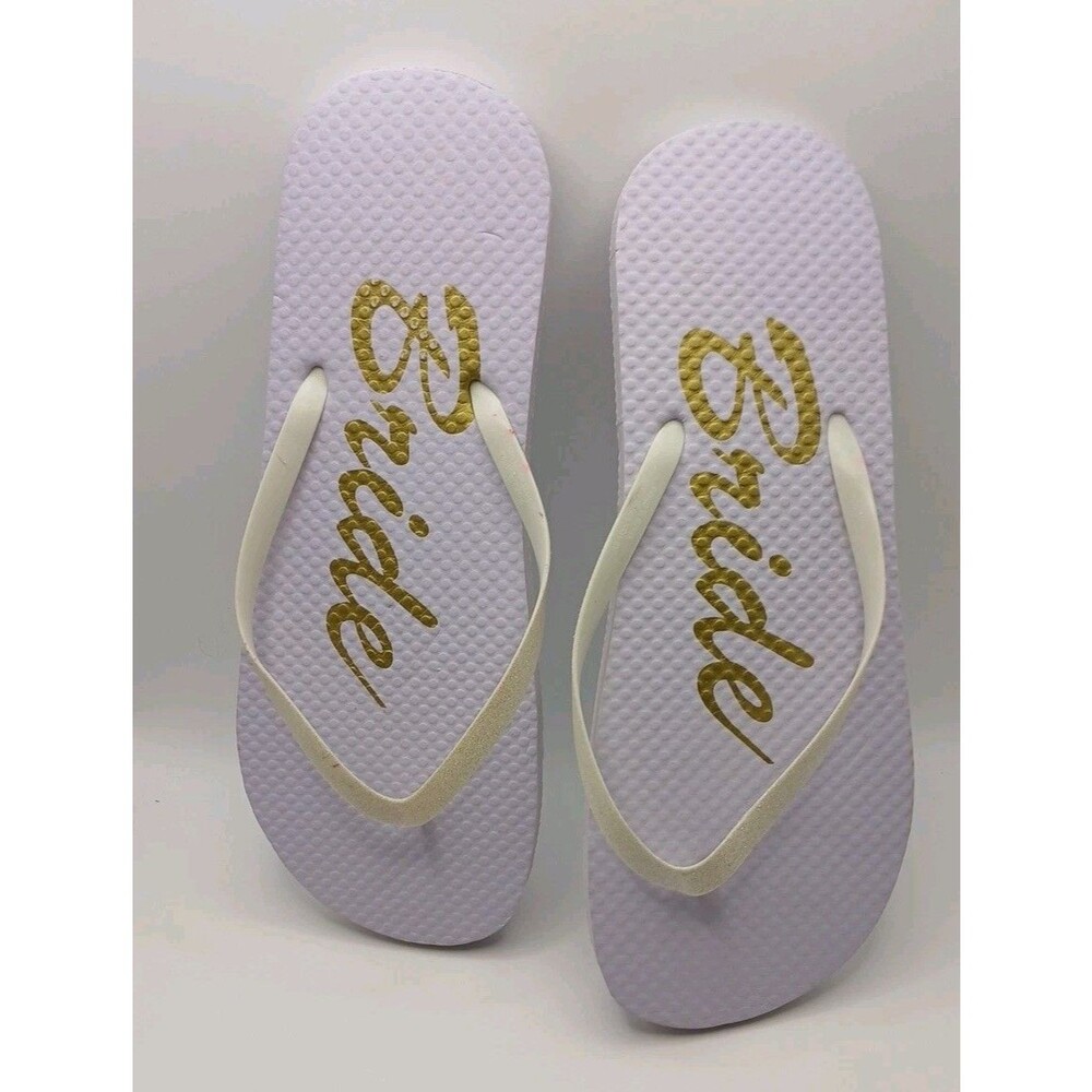 Bride Gold Glitter Flip Flops Size 11 12 Wedding Flip Flops Thongs White Shoes